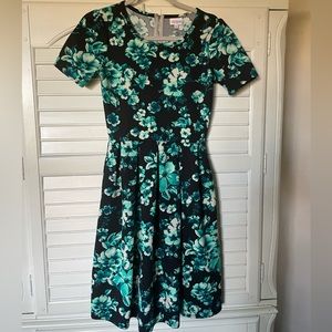 LuLaRoe Amelia Black Teal Flowered Dress Small
